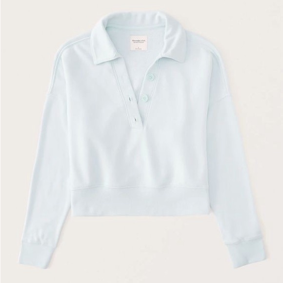 Abercrombie Cropped Collared Button Sweatshirt Lilac Blue Size Small - Picture 1 of 11